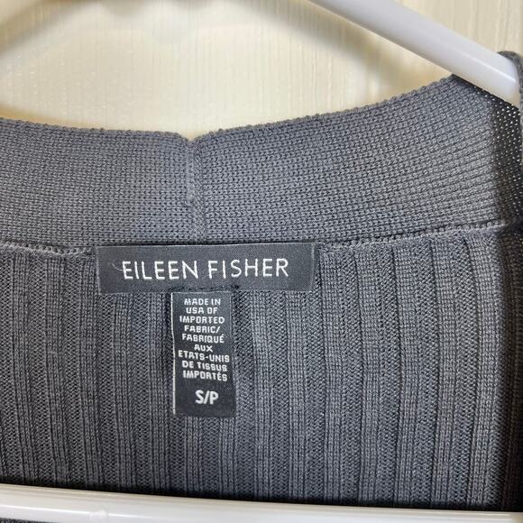 Eileen Fisher Charcoal Grey Ribbed Open Front Cardigan Small 100% Tencel EUC - Picture 5 of 7